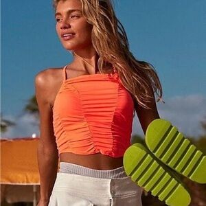 Free People Bright Orange Ruched Crop Top